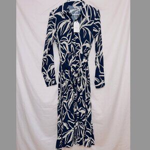 Poetry NWT Ophelia Print Navy Long Sleeve Button Front Midi Shirt Dress size 8